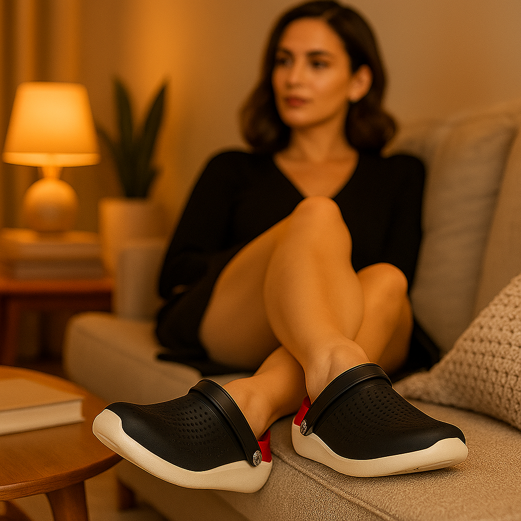 Solara clogs worn on feet demonstrating all-day comfort fit