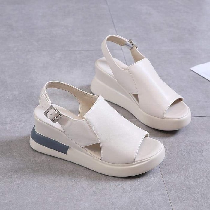Beige women's comfort sandals with pressure-relief sole