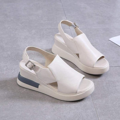 Beige women's comfort sandals with pressure-relief sole