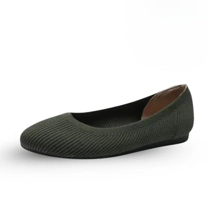 Stella hallux valgus friendly ballet flats worn walking lifestyle shot