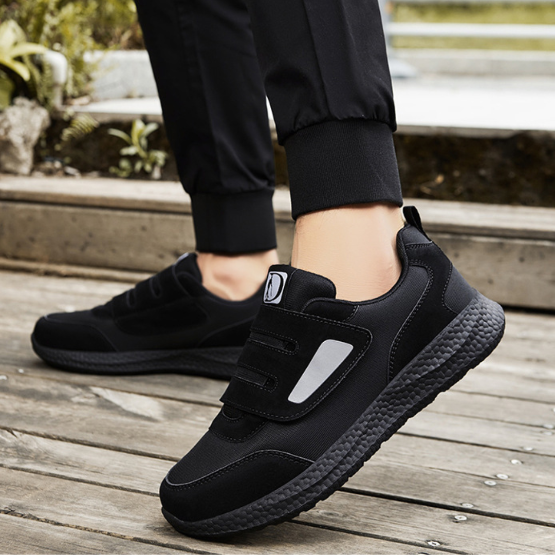 Side view of Striden men's orthopedic shoes showing wide toe box design