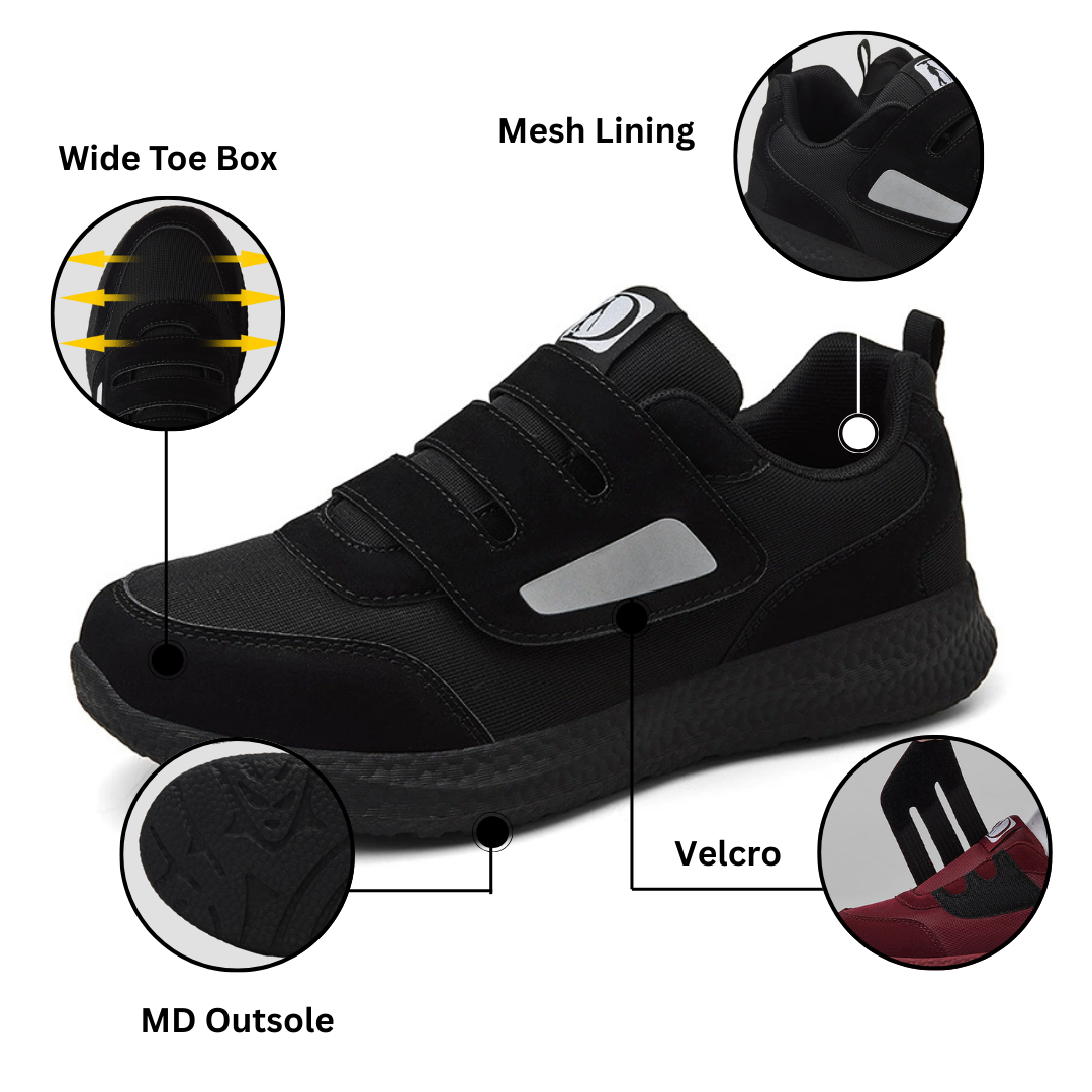 Close-up of removable ergonomic insole in Striden orthopedic men's shoes