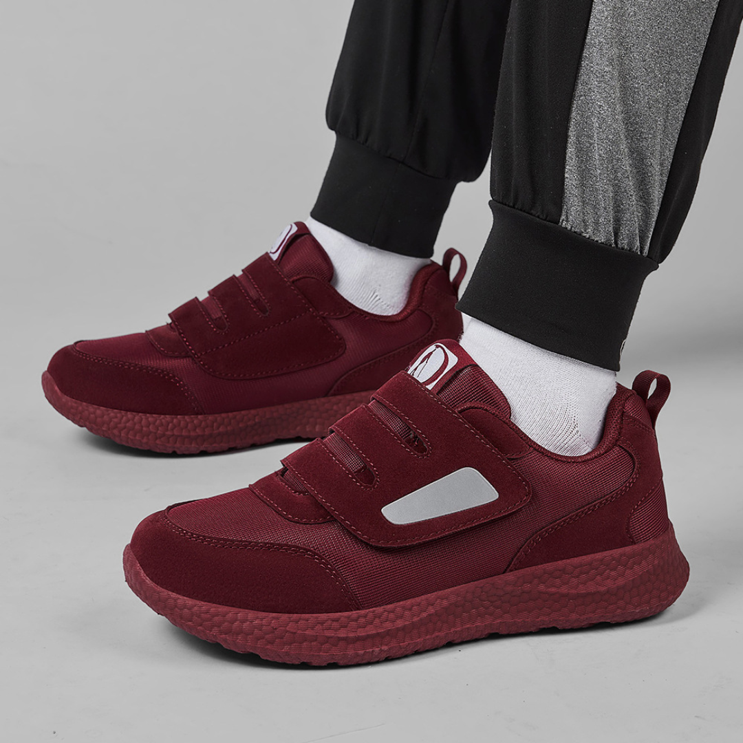 Striden men's arch support shoes in red shown from the back