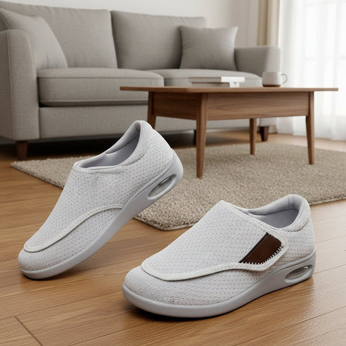 Strideo diabetic walking shoes in gray with adjustable orthopedic fit
