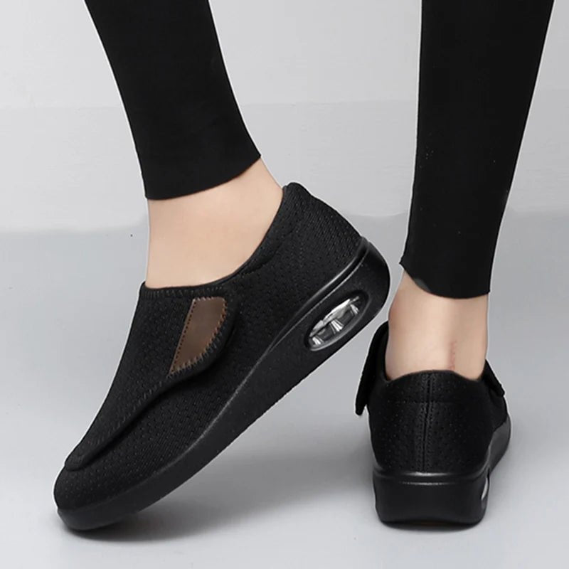 Close-up of adjustable closure on Strideo diabetic comfort shoes