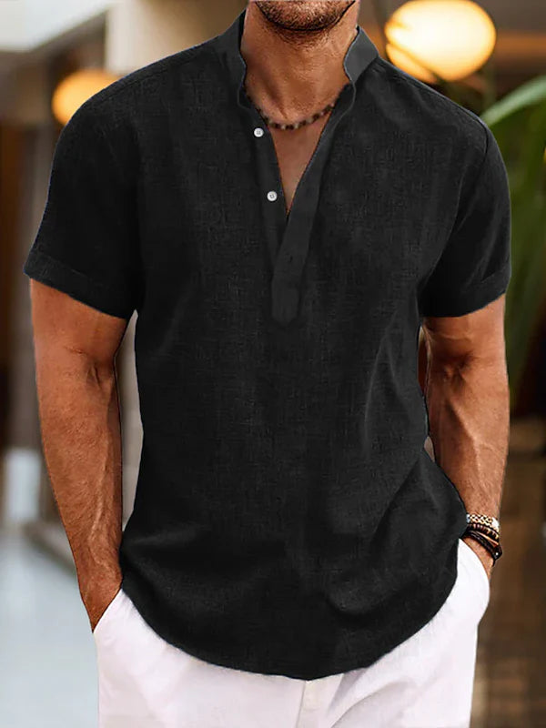 Marlowe Men's Linen Henley Shirt | Breathable Button Neck Casual Summer Shirt