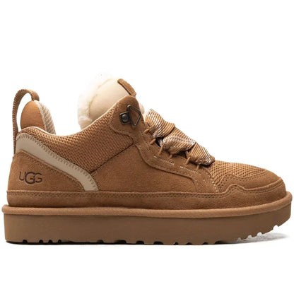 UGG Lowmel Sneaker pair displayed side by side – Sand, Chestnut and Black options