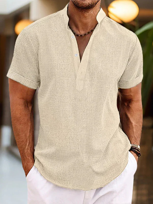 Marlowe Men's Linen Henley Shirt | Breathable Button Neck Casual Summer Shirt