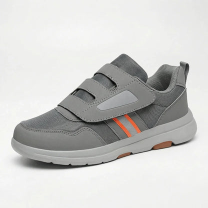 Close-up of wide rounded toe box on Valgora orthopedic sneaker