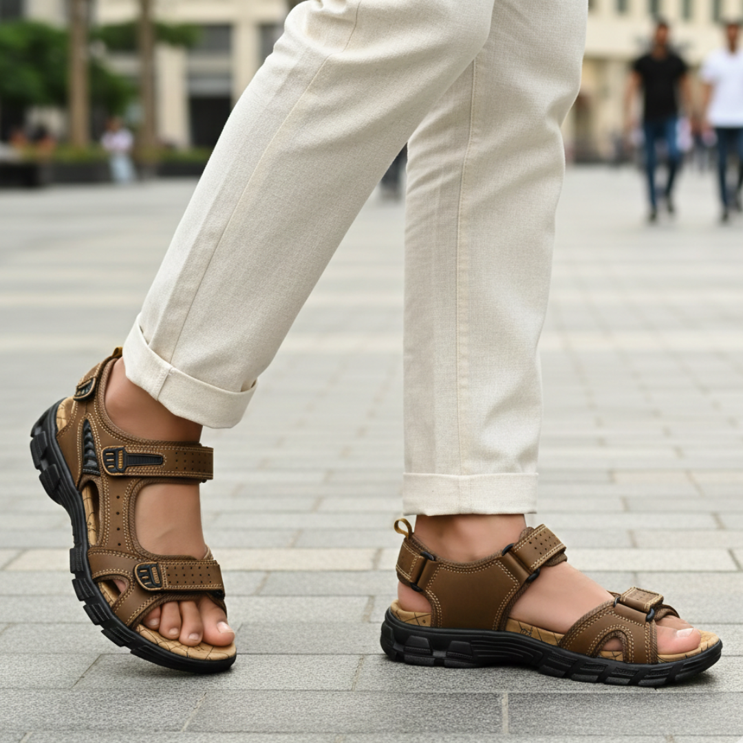 Veron dark brown leather orthopedic sandals with open breathable fit