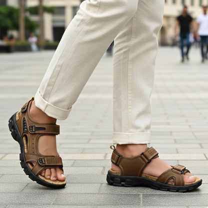 Veron dark brown leather orthopedic sandals with open breathable fit
