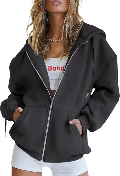 Size guide flat lay of Virelle women's oversized hoodie showing measurements