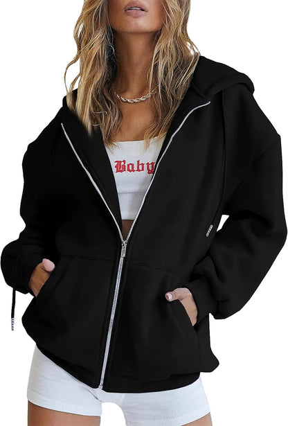 Virelle oversized zip-up hoodie in navy blue, casual style