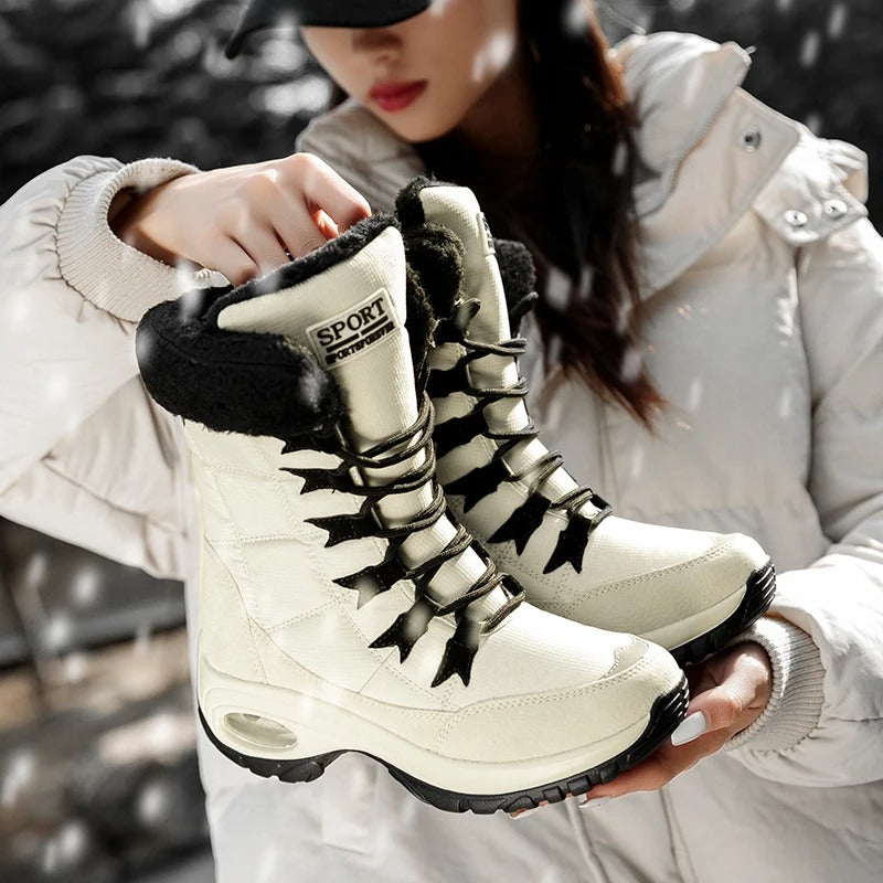 Adjustable lacing system detail on Vivara women's mid-calf boots