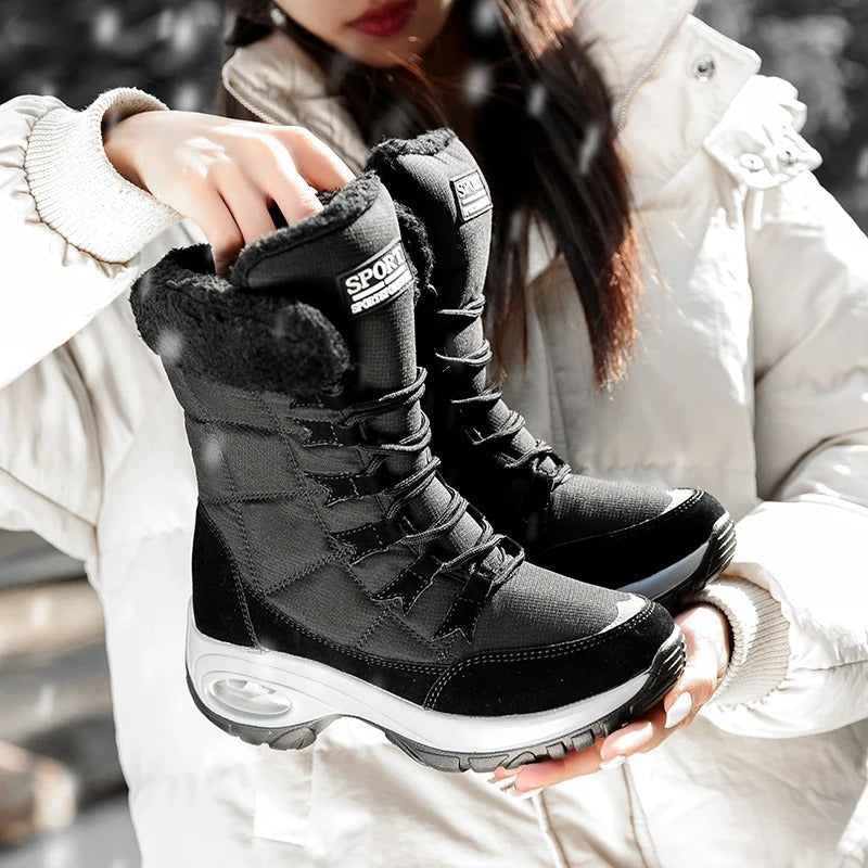 Rear view of Vivara waterproof boots showing mid-calf height