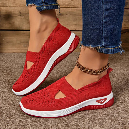 Vivienne red women's comfort sneakers, everyday casual wear