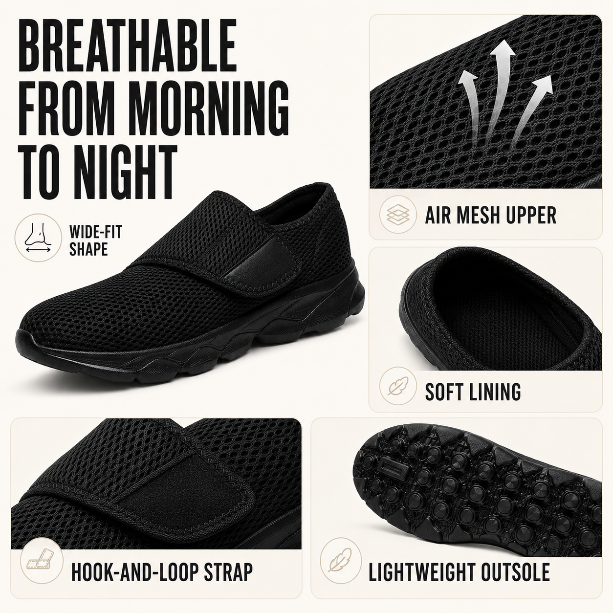 Close-up of hook-and-loop adjustable strap on orthopedic walking shoe