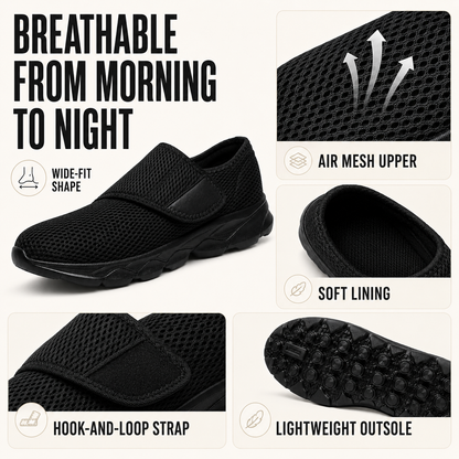 Close-up of hook-and-loop adjustable strap on orthopedic walking shoe