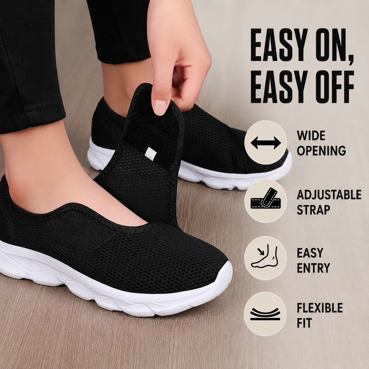 Mesh upper detail on women's wide-fit cushioned walking shoe