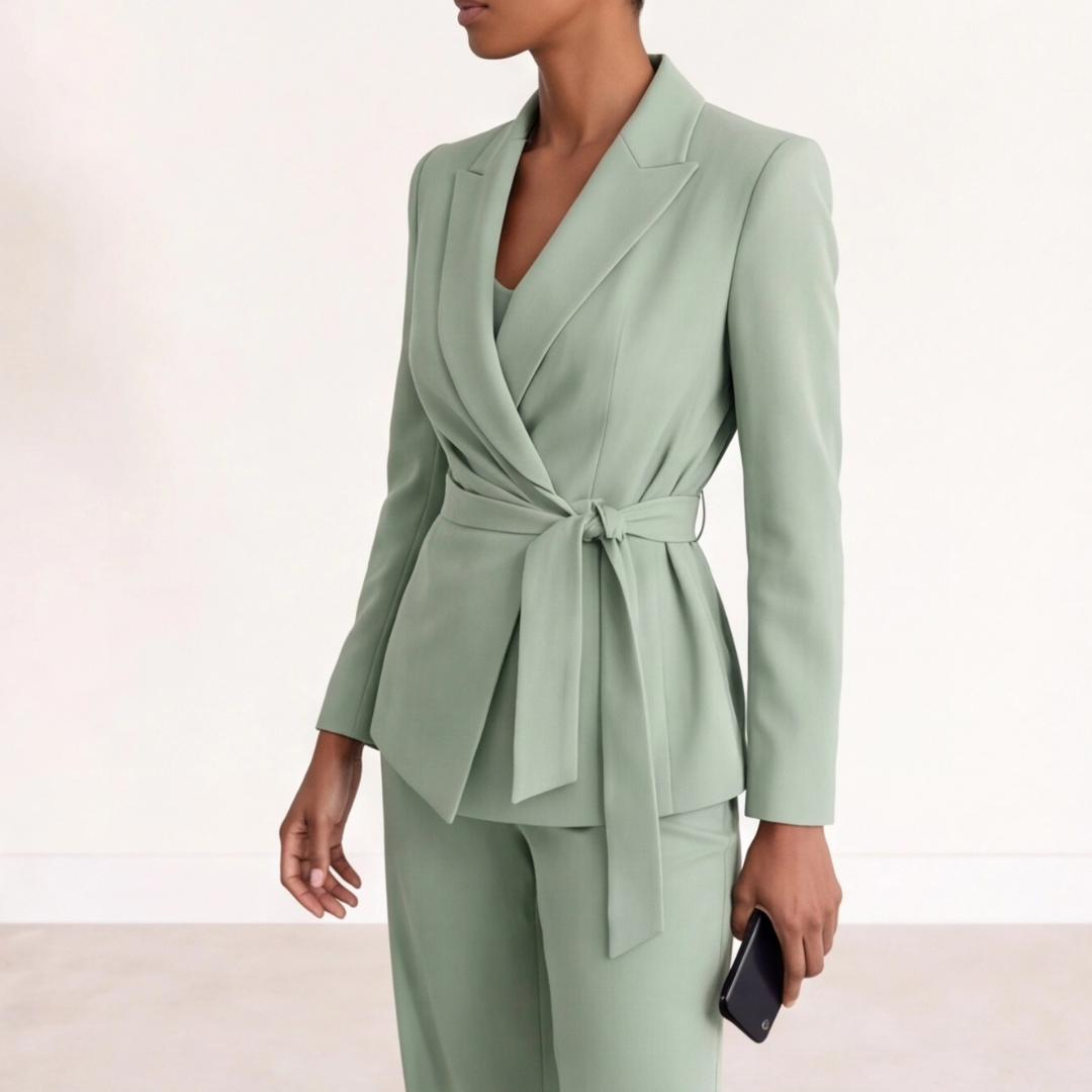 Women's chic two-piece co-ord set with double-breasted blazer and wide-leg trousers