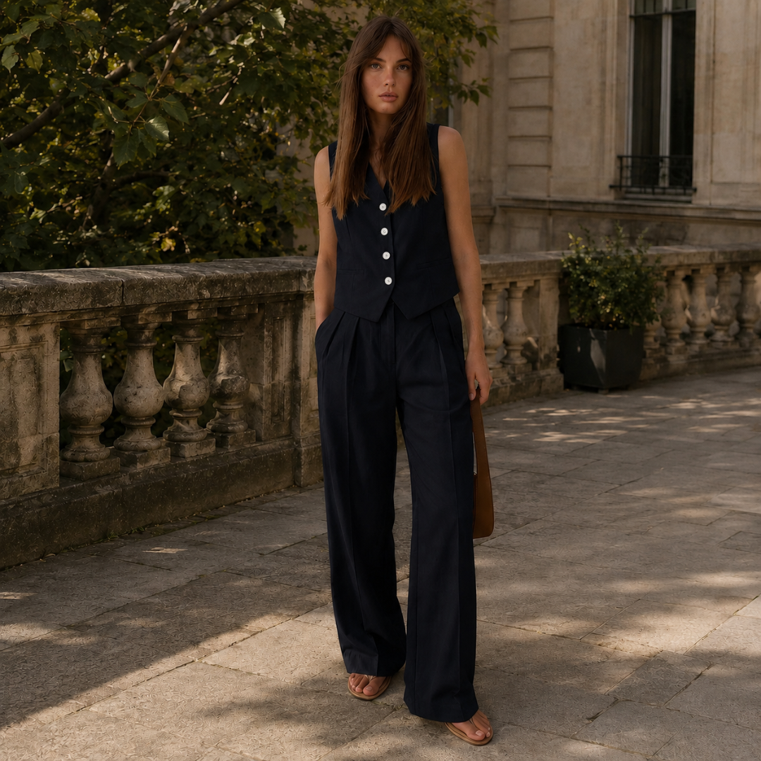 Full-length styling shot of Leonora women's summer co-ord set