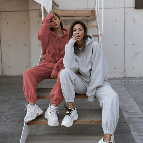 Vela women's jogging set in salmon pink — hoodie and matching trousers