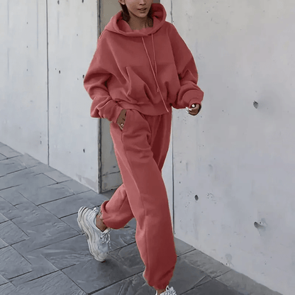 Women's jogging set in khaki with relaxed fit hoodie and trousers