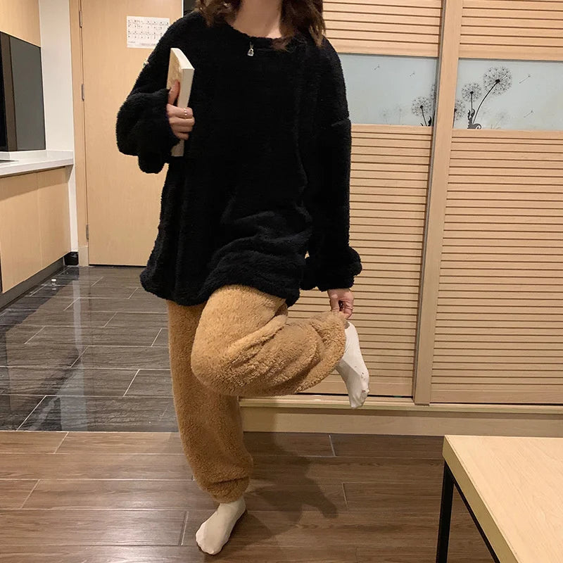 Women's fleece nightwear set autumn winter comfort