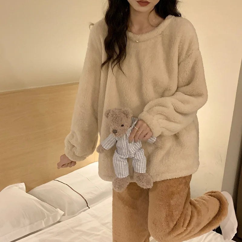 Elara fleece pyjama set side view long sleeve top