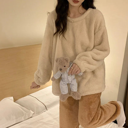 Elara fleece pyjama set side view long sleeve top