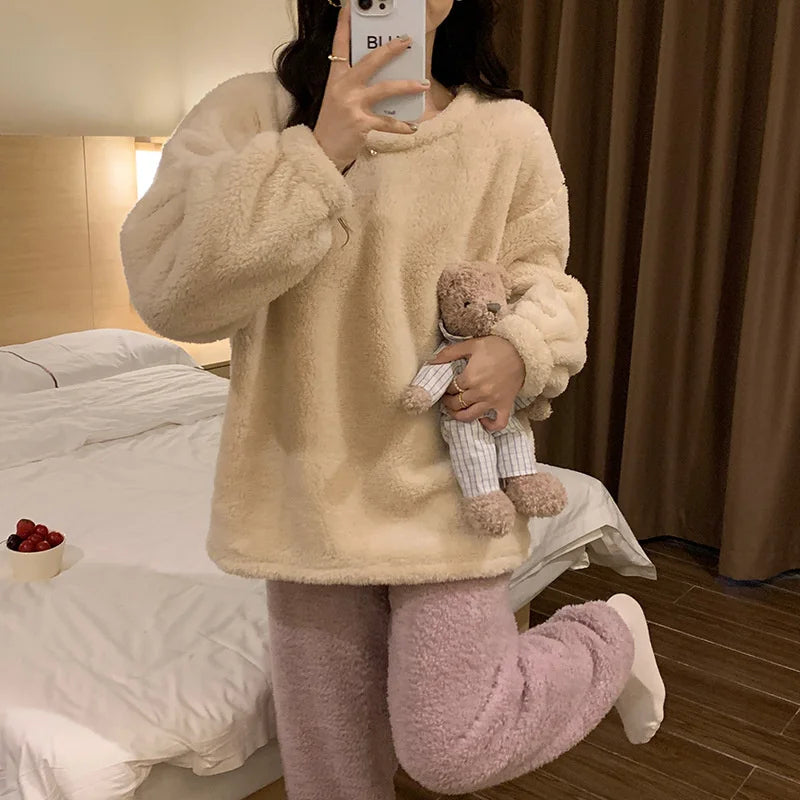 Elara fleece pyjama set back view women's loungewear