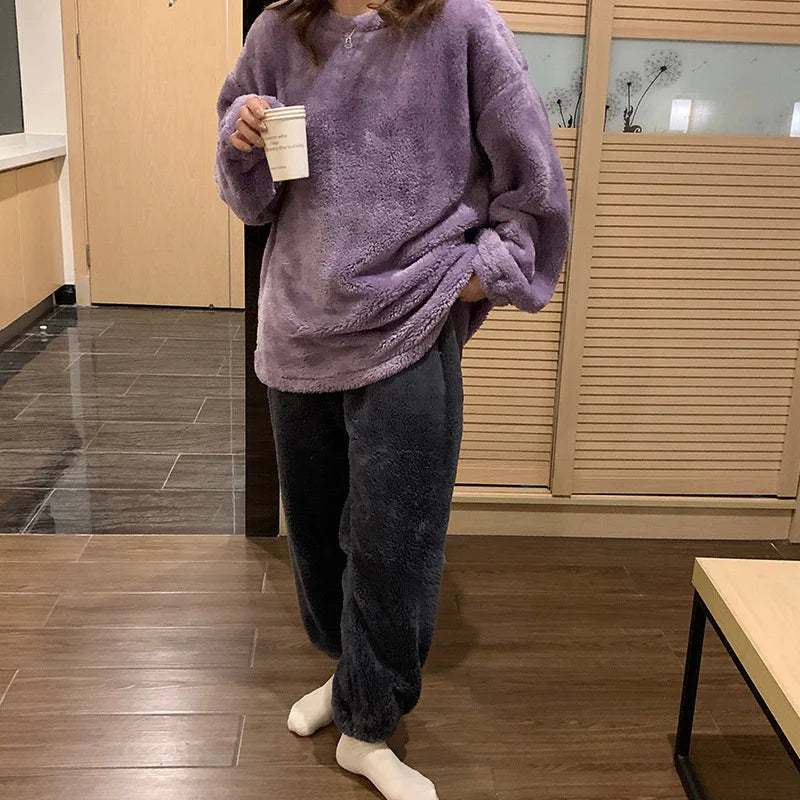 Elara fleece pyjama set front view full length