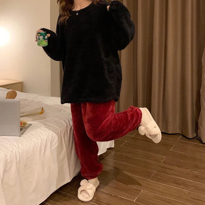 Women's cosy homewear fleece pyjama set plain design