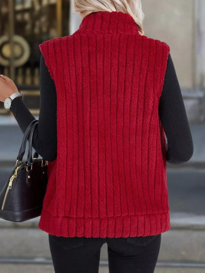 Purple fleece zip-up vest casual wear women