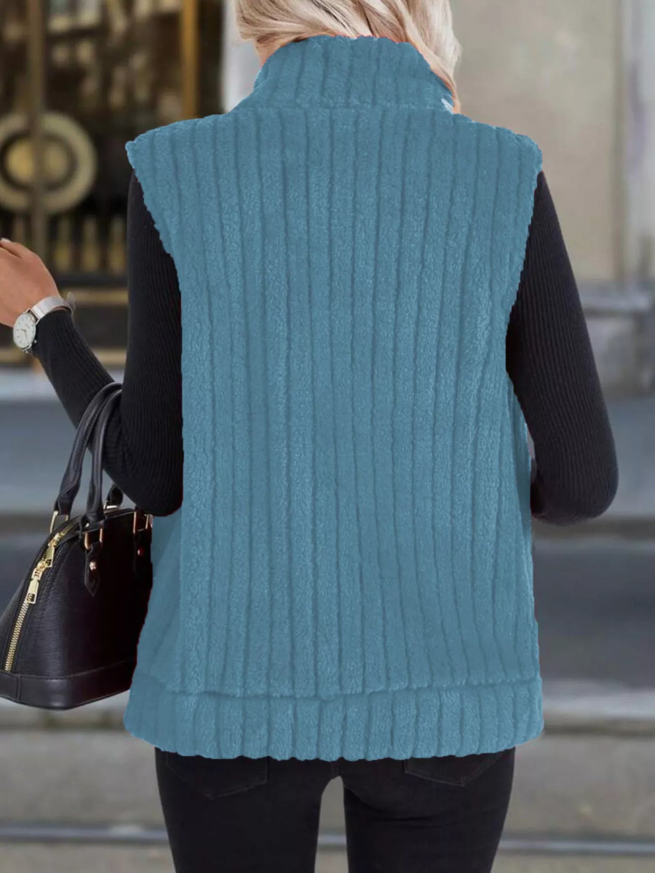 Black women's fleece zip-up vest size range S to 5XL