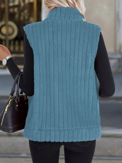 Black women's fleece zip-up vest size range S to 5XL