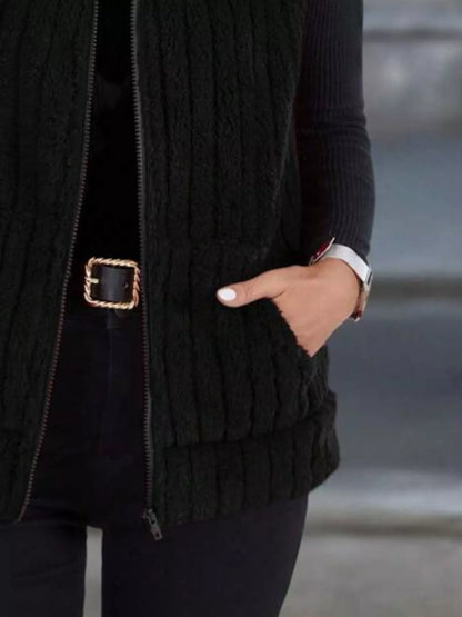 Pink fleece zip-up vest for women plus size
