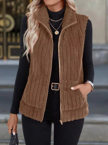 Purple women's fleece vest zip-up style