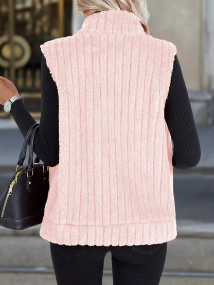 Plus size fleece vest in black with zip detail