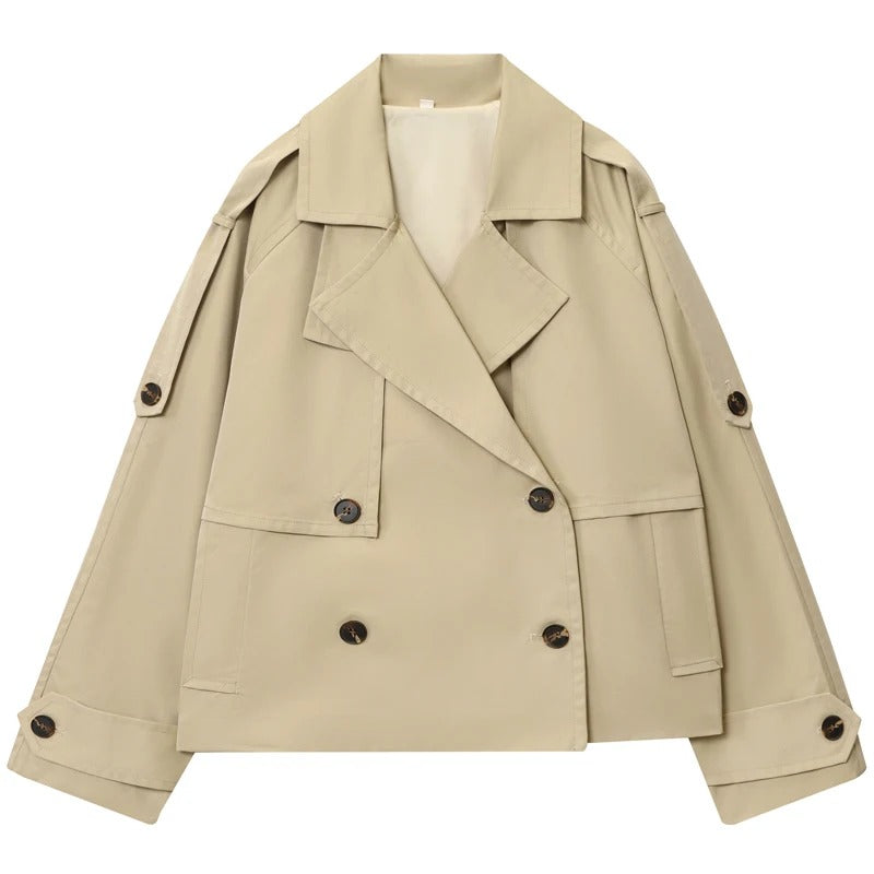 Tavira khaki trench coat styled with casual outfit, full length