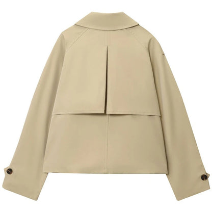 Women's mid-season trench coat in khaki — back view long-line fit