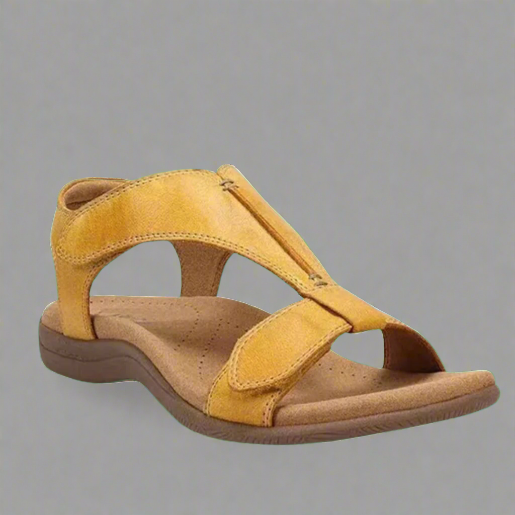 Orthopedic walking sandals with adaptive footbed and arch support for women