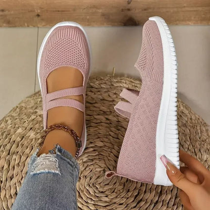 Women's breathable mesh slip-on walking shoes in side profile view