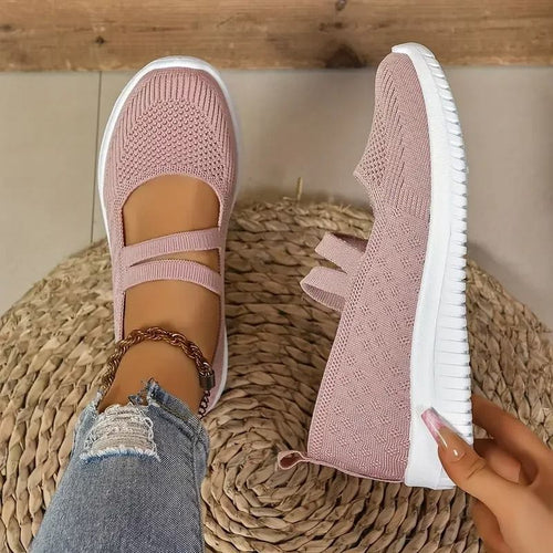 Women's breathable mesh slip-on walking shoes in side profile view