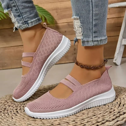 Women wearing breathable slip-on walking shoes outdoors