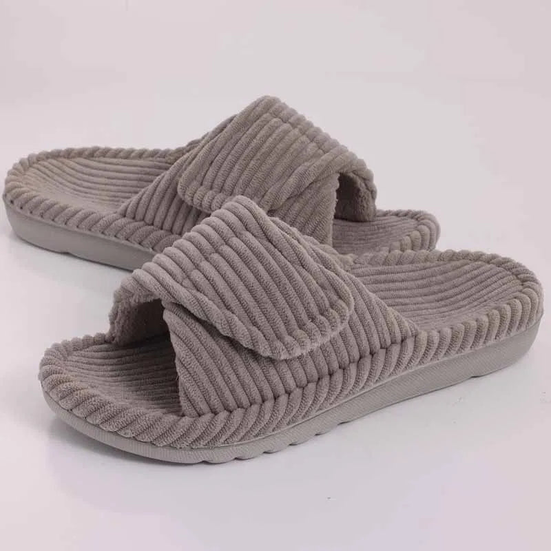Four-season women's open-toe plush slippers in multiple colour options