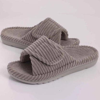 Four-season women's open-toe plush slippers in multiple colour options