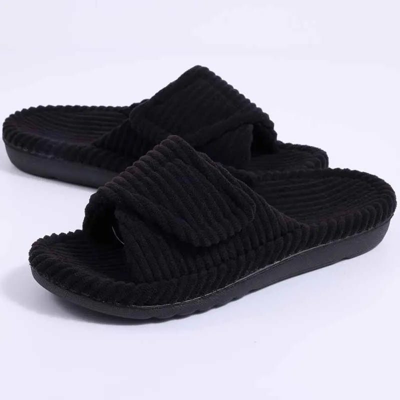 Cleo women's fuzzy slippers shown from the side profile