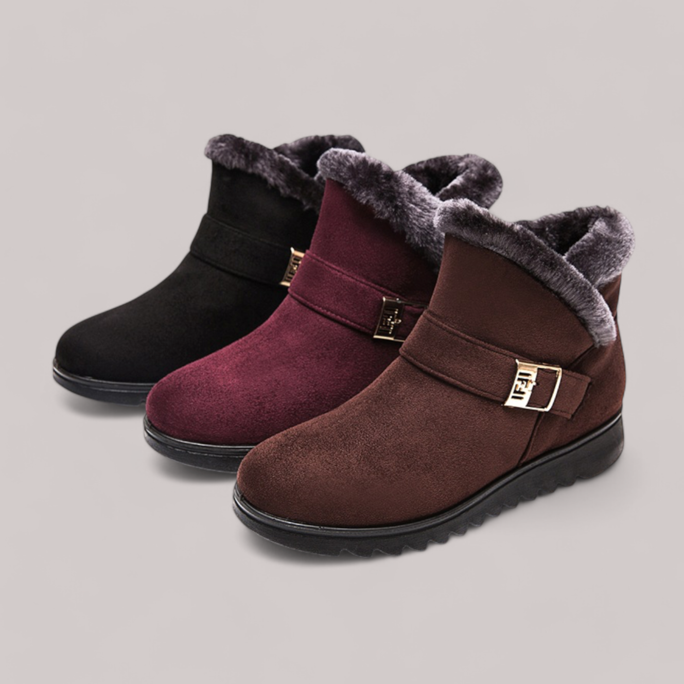 Warm faux fur interior of women's orthopedic winter ankle boots