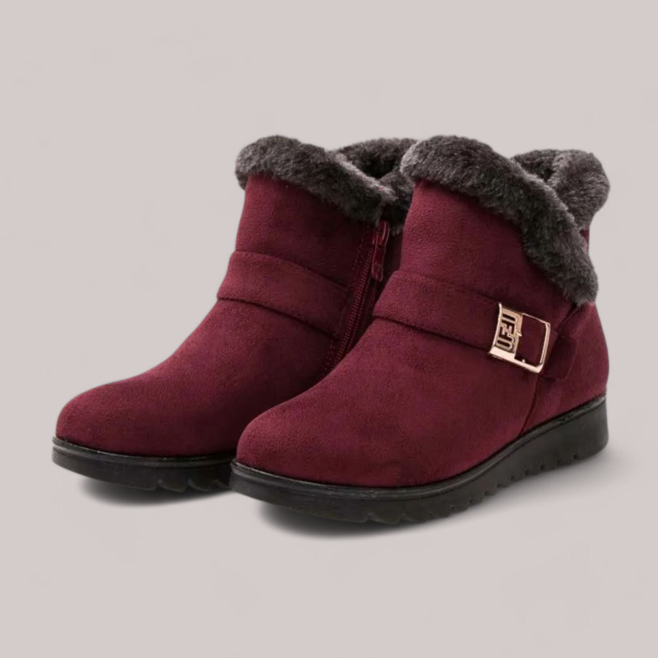 Women's warm ankle boots with faux fur lining and suede upper